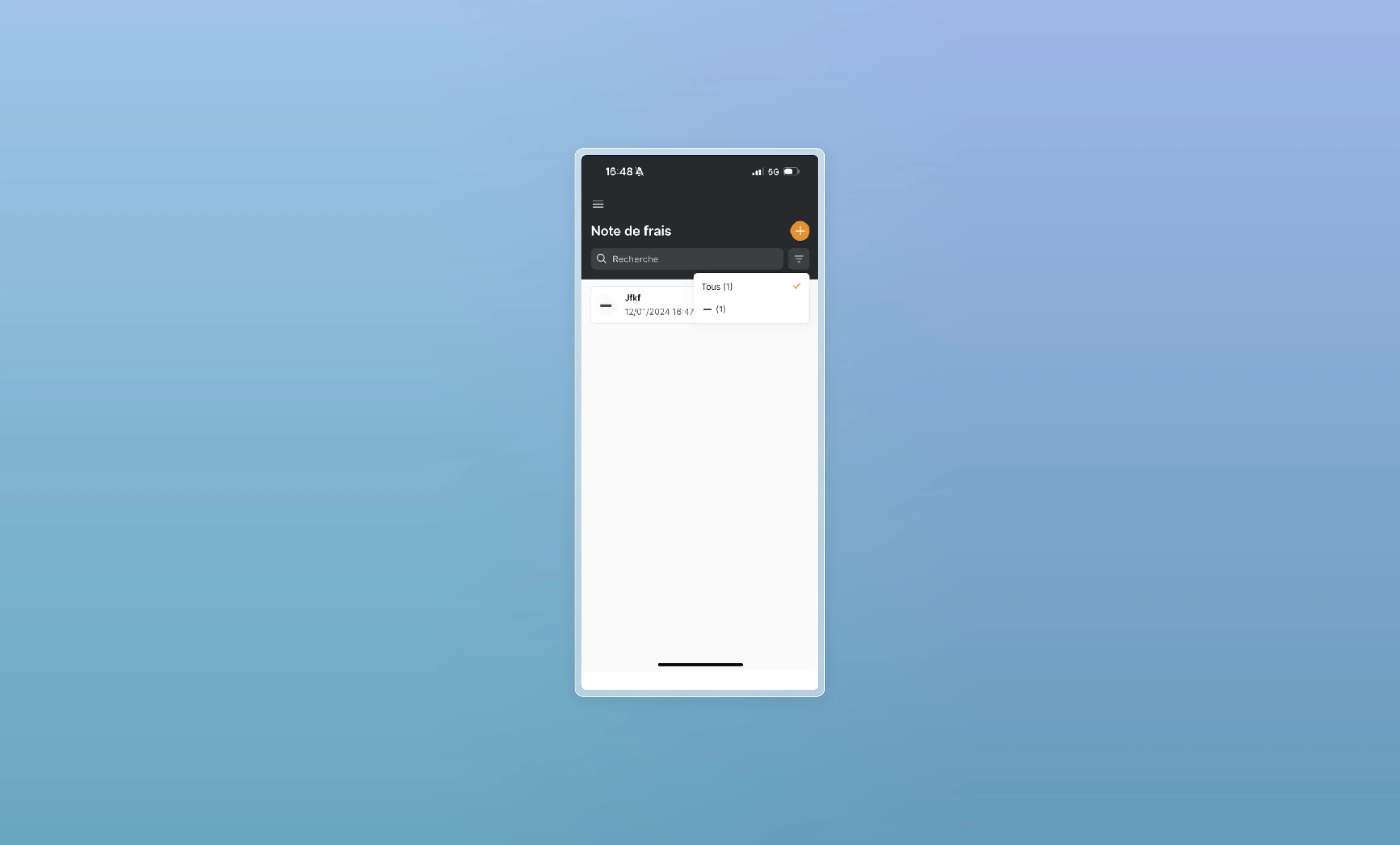 Interface mobile de l'application de notes de frais